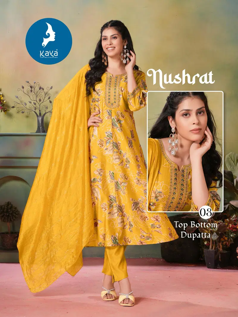 Nushrat By Kaya Veritcal Kurti With Bottom Dupatta Suppliers In India